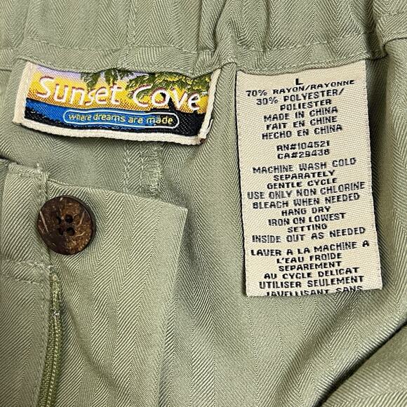 Sunset Cove Pants Womens Large Green Elastic Drawstring Waist Beachy Resort - Picture 12 of 16